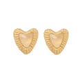 French vintage heart earrings in gold finish with cream translucent center detail - White