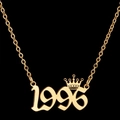 Gold 1996 birth year necklace featuring a lucky number pendant with crown decoration - 1996 / Gold