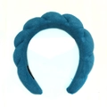 Blue twisted sponge towel fabric headband with handmade tag on white background - Blue Towel Cloth Braided