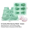 6-cavity green Easter bunny silicone mold 135x132x35mm for DIY cake and dessert - 6-Cavity Mini Rabbit-Green