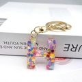 Letter H resin keychain with colorful heart sequins and golden lobster clasp - Letter H Lobster Clasp Keychain
