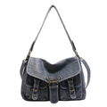 Borsa tote vintage blu-grigio scuro con patta multitasche e dettagli in bronzo - Blu