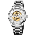 Automatic mechanical watch with skeleton dial, stainless steel strap and roman numerals - Stainless Steel Strap / Silver White