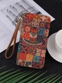 Bohemian cork textured long wallet with ethnic mandala pattern and wrist strap - Long Double Zipper Style G