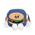 Bolso bandolera de lona azul con diseño de hamburguesa y extremidades de felpa - Azul