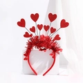 Sparkly red sequin heart headband for Valentines Day on white display stand - Red Sequin Rain Silk Heart Headband (No. 1)