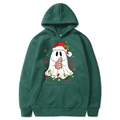 Deep green Christmas hoodie featuring festive ghost print and classic kangaroo pocket - Dark Green