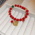 Red beaded bracelet with golden dragon pendant in jewelry box for New Year gift - Hollow Zodiac Dragon Style (4# Bracelet-Red)