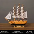 Modèle de voilier minimaliste en bois avec voiles blanches et base en bois massif - 30cm Couleur Bois (Base Noire)
