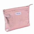 Neceser de maquillaje rosa en cuero PU metalizado con diseño rectangular y cierre - Lustre Metálico / Con purpurina