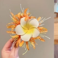 Exotic plumeria hair clip with white and orange petals for summer beach style - Orange Lycoris