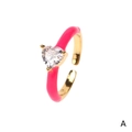 Pink enamel drip adjustable open ring with heart-shaped zircon in a gold finish - Heart / Rose Red