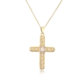Pendentif croix en plaqué or 18K avec zircons sur fond blanc avec reflet doux - Zircon Transparent Or