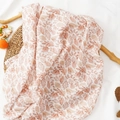 Muslin cotton baby swaddle blanket with vintage leaf print in warm earthy tones - White Reddish Brown Leaf