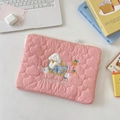 Pink quilted laptop sleeve with cute dog embroidery and Happy Day text detail - 11" / Basket Puppy