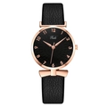 Fashion women's quartz watch with black leather strap and rose gold floral dial pattern - Black