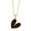 Minimalist gold heart necklace with black onyx pendant and sleek diagonal metal line detail - Black