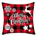 Red and black checkered Christmas pillow case with white reindeer and snowflake prints - A-9