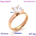 Rose gold stainless steel couple ring with 8mm round cubic zirconia inlay - US 6