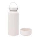 Matte white 1L vacuum insulated flask with flexible handle and matching cup for outdoors - 1 L / Ivory