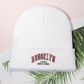 Berretto in maglia bianco con stampa Brooklyn 1898 New York, cappello invernale caldo - Bianco