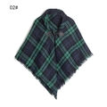 Plaid blue and green hooded poncho for kids featuring faux leather toggle buttons and tassels - One Size / Green