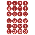 24-piece set of red round Christmas countdown advent stickers with numbers 1 to 24 - 5 Red Numbers