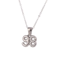 Silver number 98 necklace pendant with sparkling zircon inlays on a polished metal chain - Number 98 / Silver