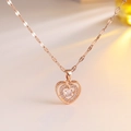 Exquisite gold-plated heart pendant necklace with shimmering zircon pavé stones - Rose Gold