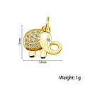 Golden elephant pendant charm with clear crystals, dimensions 11mm x 12mm, weight 1g - Gold Elephant Charm with Crystals