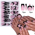 Französisches Nagelset in Pink und Schwarz für Finger und Zehen mit je 72 Stück Pack - Rosa Basis Schwarzer Rand Französisches Set (04)