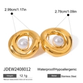 Vergoldete Edelstahl-Ohrringe mit weißen Perlen und hypoallergener Oberfläche - Unregelmäßiger Runder Ring Perlenstil (JDEW2408012) / Gold
