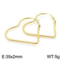 Golden heart-shaped stainless steel hoop earrings in 35x2mm minimalist hollow design - 35x2mm / Gold