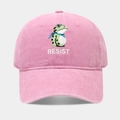Close-up of pink washed cotton baseball cap with frog and Resist embroidery detail - Adjustable / Pink