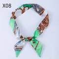Elegant green silk neck scarf with classic horse harness print and blue accents - X08-Multi