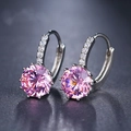 Orecchini a cerchio con zircone rosa e placcatura in argento con micro-pave di diamanti - Fibbia per orecchie / Rosa