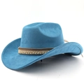 Teal faux suede western cowboy hat with decorative pearl and woven band for unisex style - M (56-58cm) / Lake Blue