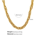 Collana a catena unisex in acciaio inossidabile dorato da 6mm con lunghezza 40+5cm - Collana / XL76 Collana Oro
