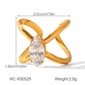 Macro view of gold cross-shaped ring with marquise-cut zircon and precise size details - Marquise Cut Zirconia Cross Band (HC-R30529)