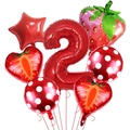 7-piece strawberry balloon set featuring large number 2 for summer birthday party decor - Strawberry Kit (Style Two)