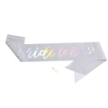 Glittery silver Bride to Be sash with holographic lettering and gold safety pin detail - Silver (Diamond-Holographic Text)