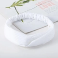 Minimalist white knotted headband with elastic back for yoga and makeup - Knit White