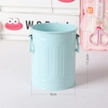 Light blue metal pen holder with vertical ribbing and handle, size 11.5cm by 9cm - Light Blue