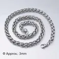 Minimalist 3mm silver stainless steel wheat chain necklace with secure lobster clasp - Dragon Bone Chain / 3.0mm Width 60cm Length