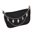 Black PU leather crossbody bag featuring silver leaf charms and chain strap detail - Double-Layer Leaves
