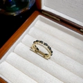 Detail view of 14k gold plated double layer ring with black enamel chain and pavé zircons - Gold-Black (Real Gold Plated)