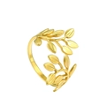 Elegant gold leaf stainless steel open ring with detailed leaf design and polished finish - Gold Fresh Leaf