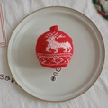 Red knit Christmas ornament ball with white reindeer pattern for holiday decor - 8cm Plush Ball 04 (1 Pc)