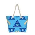 Detail of blue beach tote featuring evil eye patterns and white nautical rope handles - Blue Geometric Triangle Eye Style (jaiyingstb5)
