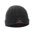 Dark grey knitted baby hat with orange bear embroidery and brand logo on folded brim - Dark Grey Bear - Single Hat